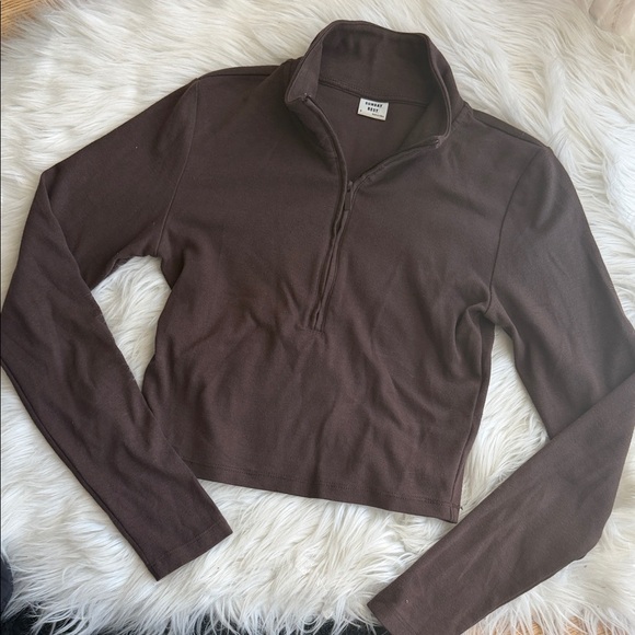 Aritzia Tops - Aritzia Sunday best Chocolate Brown Half-Zip Long Sleeve Top